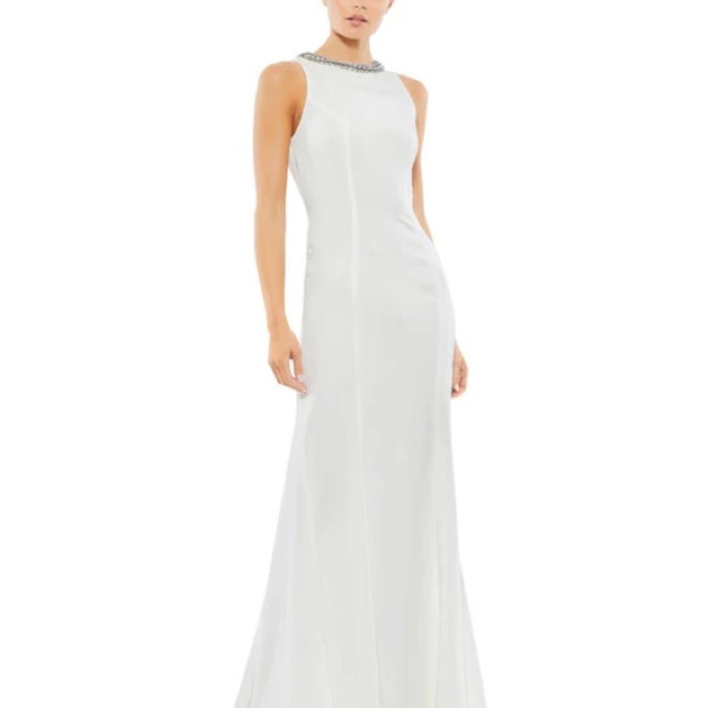 Ieena for Mac Duggal White Embellished Neck Gown Wedding (0)